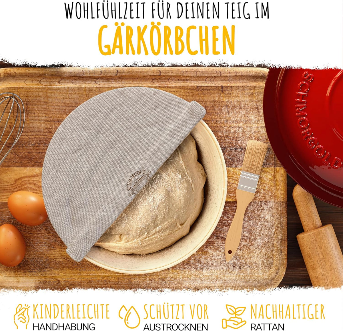 Brotbackform 26cm inkl. Gärkorb - Gusseisen Topf zum Brot Backen - emaille Topf, Schmortopf Gusseisen, Brottopf, Brot Backen Zubehör