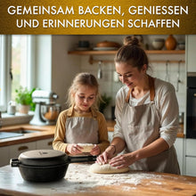 GUSSKÖNIG Gusseisen Topf Brot Backen mit Gärkörbchen – eingebrannte Brotbackform mit Deckel: 3L Topf & 1,5L Pfanne – Brottopf zum Backen–Brotbacktopf Set mit Rezeptbuch & Pflegepaste–30 Jahre Garantie