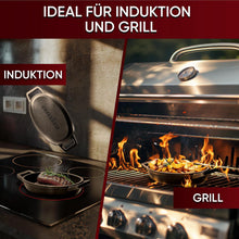 GUSSKÖNIG Mini Servierpfannen Set – 6 ovale Gusseisen Grillpfännchen für den Grill – Gusseisenpfanne klein 11 × 19 cm – eingebrannte Mini Pfannen – 30 Jahre Garantie