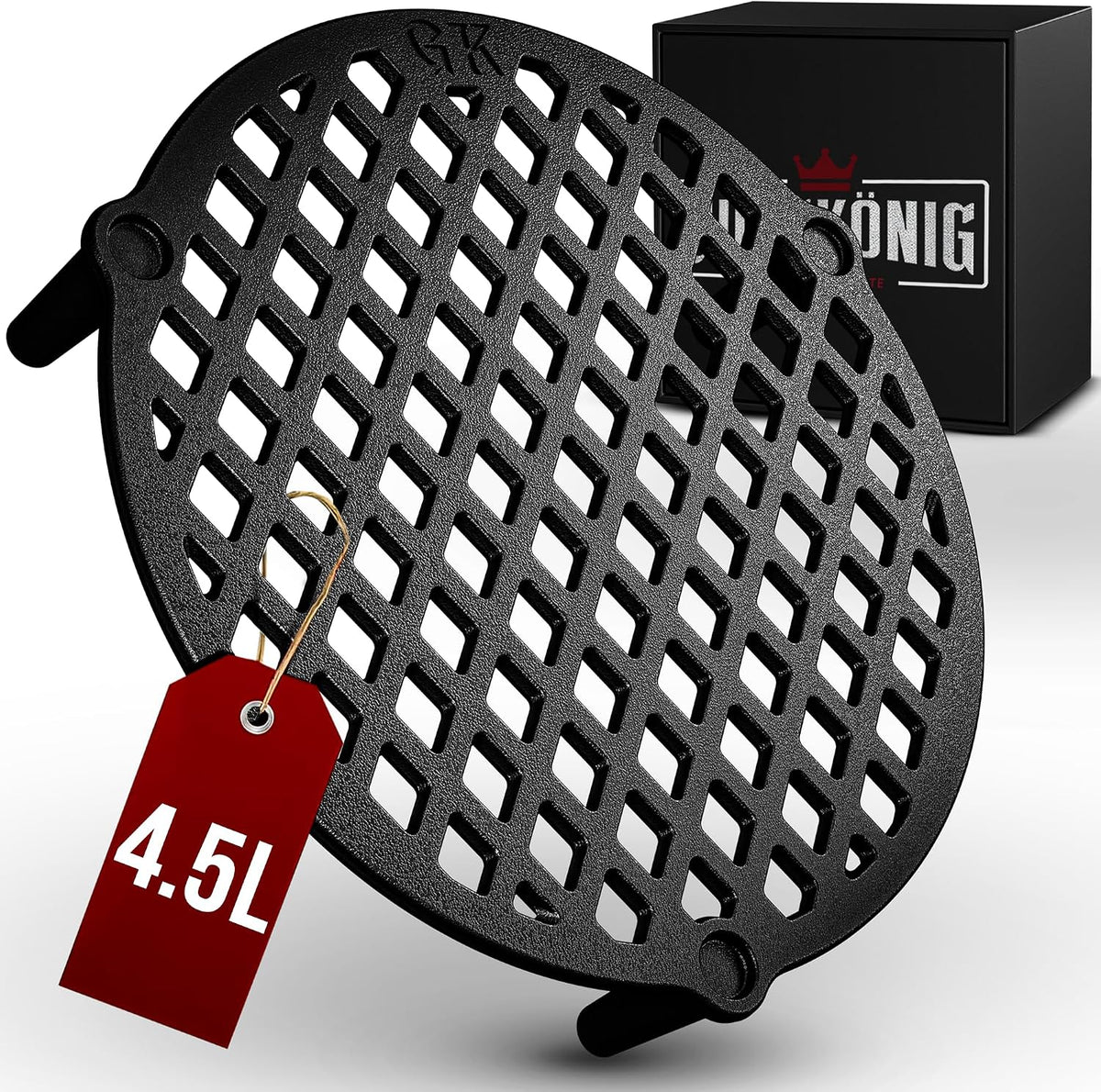 GUSSKÖNIG Gusseisen Stapelrost für 4,5 Liter Dutch Oven [Ø 20cm] - Einsatz für Dutch Oven - Staple Grate - Grillrost Dreibein Gusseisen DutchOven Untersetzer - DutchOven Zubehör