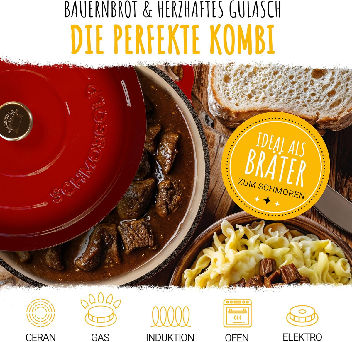 Brotbackform 26cm inkl. Gärkorb - Gusseisen Topf zum Brot Backen - emaille Topf, Schmortopf Gusseisen, Brottopf, Brot Backen Zubehör