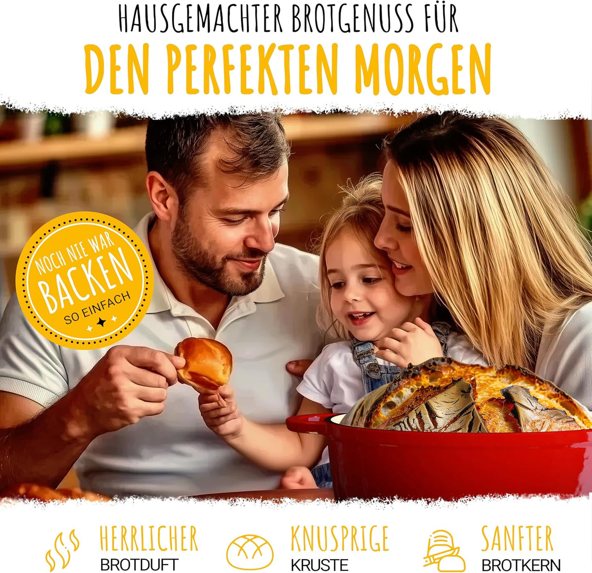 Brotbackform 26cm inkl. Gärkorb - Gusseisen Topf zum Brot Backen - emaille Topf, Schmortopf Gusseisen, Brottopf, Brot Backen Zubehör