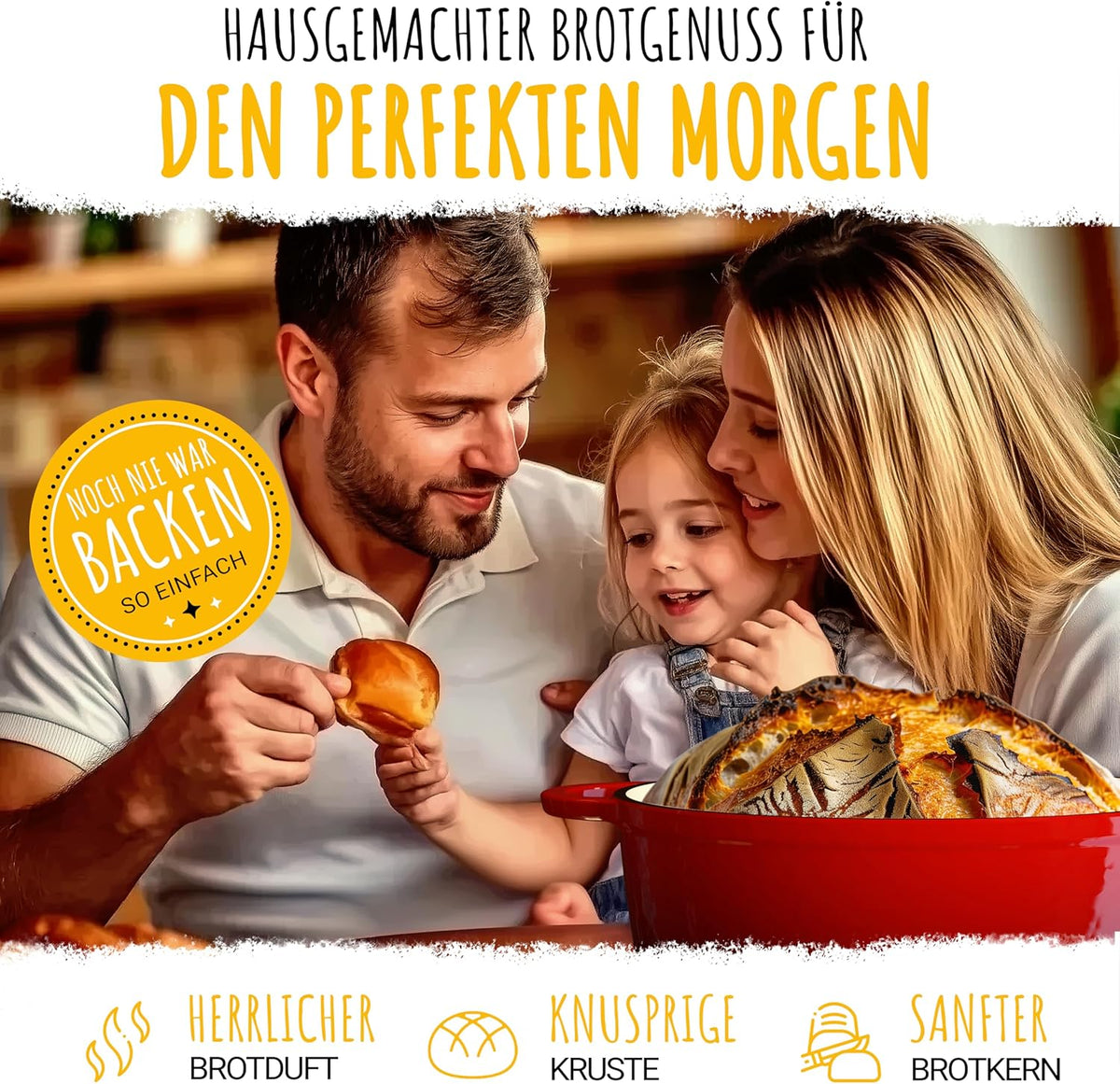 Susani SCHMORGOLD Brotbackform 26cm inkl. Gärkorb - Gusseisen Topf zum Brot Backen - emaille Topf, Schmortopf Gusseisen, Brottopf, Brot Backen Zubehör