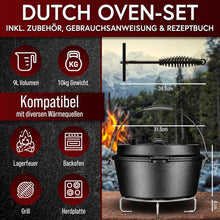 Rustikaler Dutch Oven mit Deckelheber und Untersetzer [5L, 7L, 9L, 12L]
