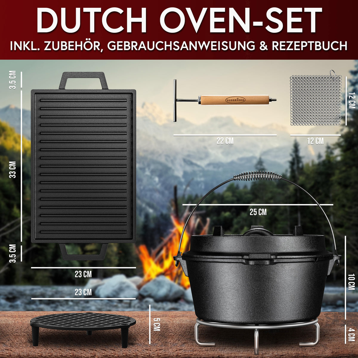 Gusseisen Topf-Set – Ideal zum Braten, Grillen & Schmoren