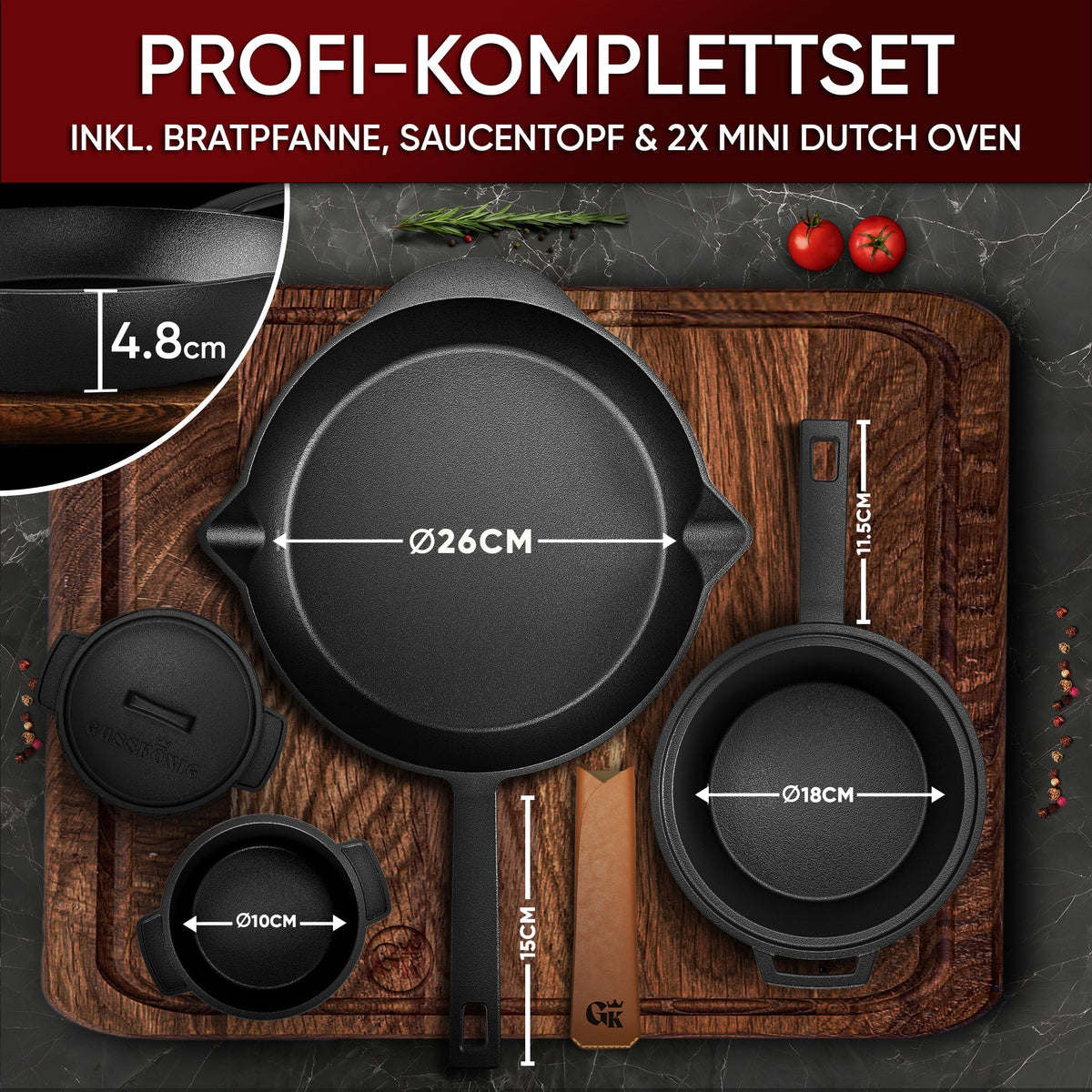 Gusseisen Topf-Set – Ideal zum Braten, Grillen & Schmoren