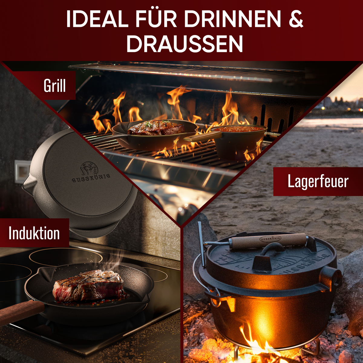 Gusseisen Topf-Set – Ideal zum Braten, Grillen & Schmoren