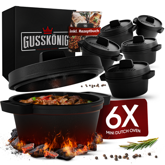 Dutch Oven Set Mini- 6x 300ml & 4x 300ml Gusseisen Mini Topf mit Deckel