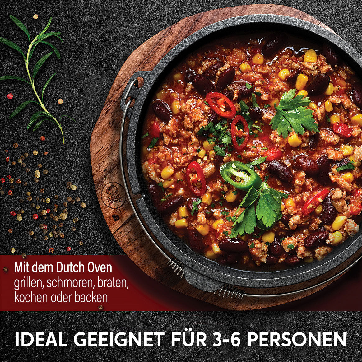 Rustikaler Dutch Oven mit Deckelheber und Standfüßen [4L, 6L, 8L, 11L]