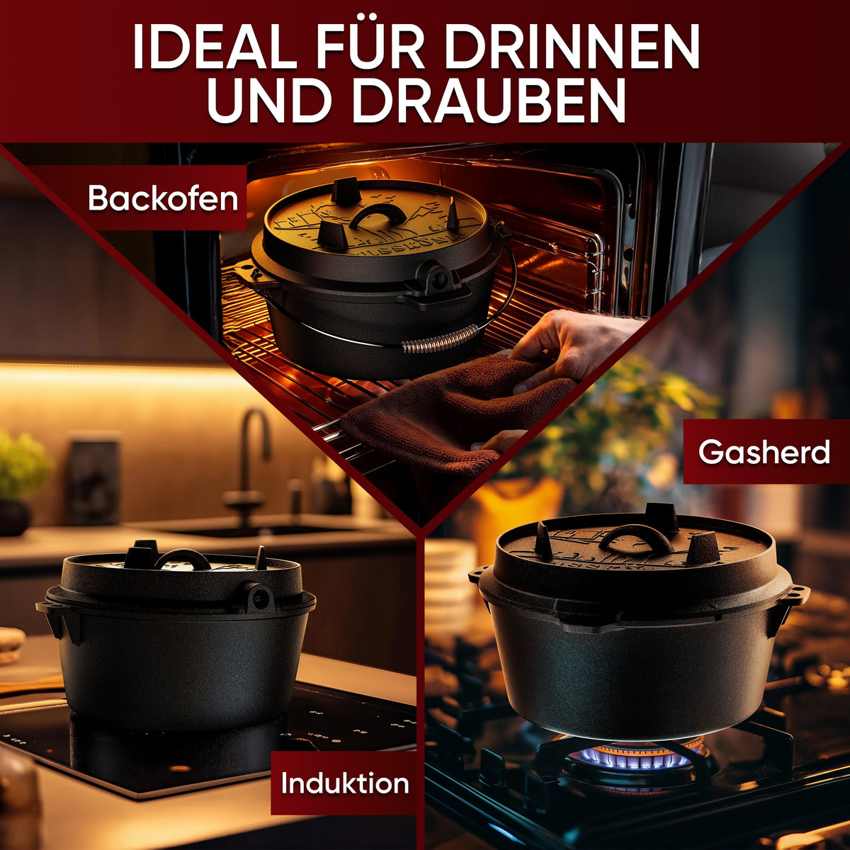 Gusskönig Gusseisen Brotbackform mit Deckel 26 cm - Brotbacktopf inkl. Rezeptbuch [4.5L, 9L, 12L]