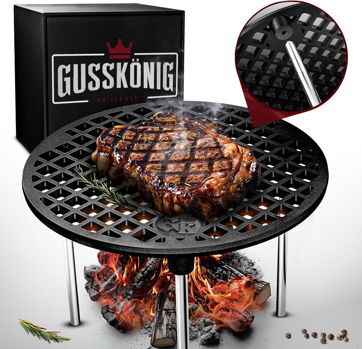 Gusseisen Grillrost mit Beinen (Ø30 cm)