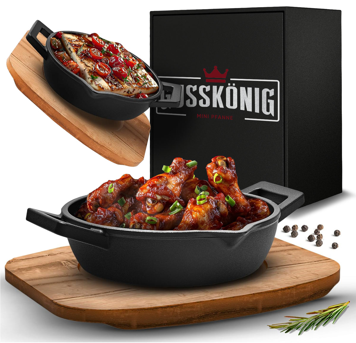 GUSSKÖNIG Gusseisen Grillpfännchen für Grill  - 2x kleine Pfanne