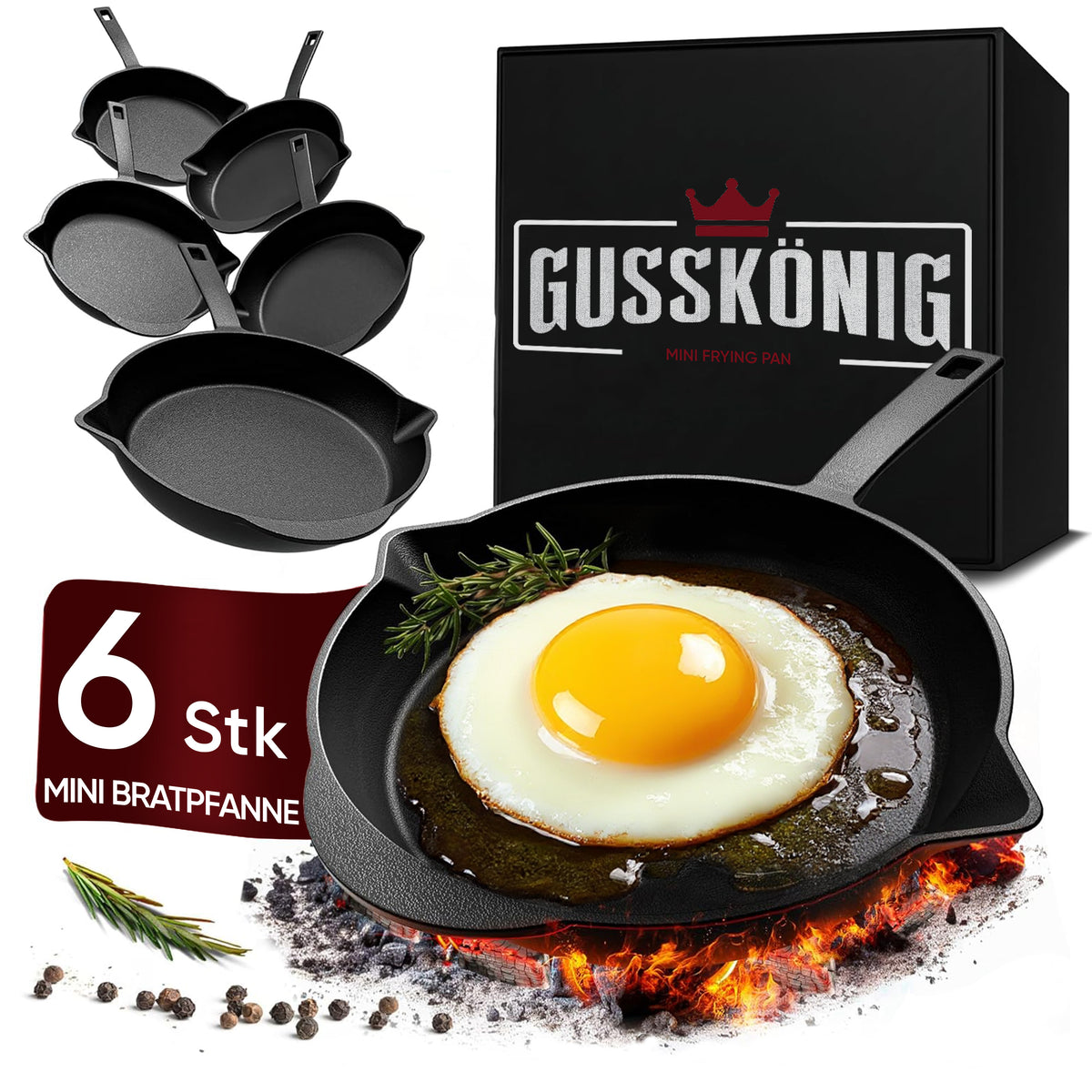 Gusseisen-Grillpfännchen für Grill (6er Set) – 6x Mini-Pfanne
