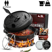 Rustikaler Dutch Oven mit Deckelheber und Standfüßen