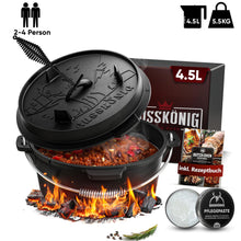 Rustikaler Dutch Oven mit Deckelheber und Standfüßen