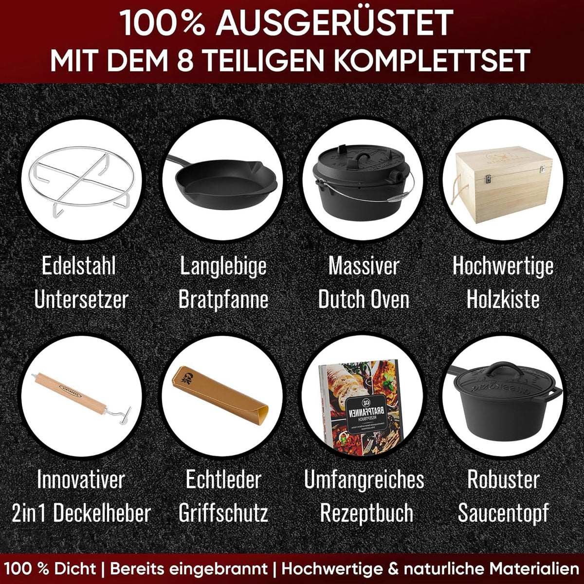 Gusseisen Topf-Set – Ideal zum Braten, Grillen & Schmoren