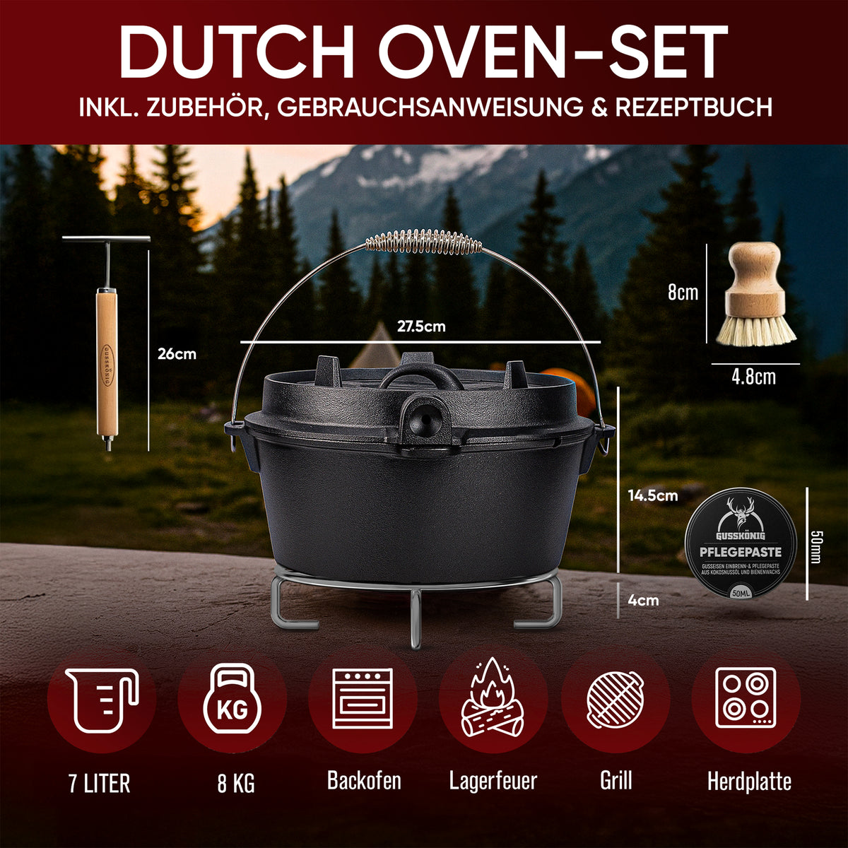 Dutch Oven Set – inkl. 2in1 Deckelheber