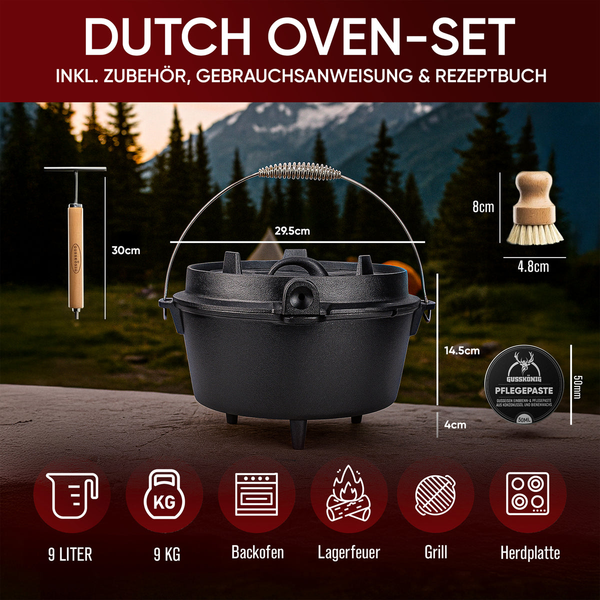 Dutch Oven Set – inkl. 2in1 Deckelheber