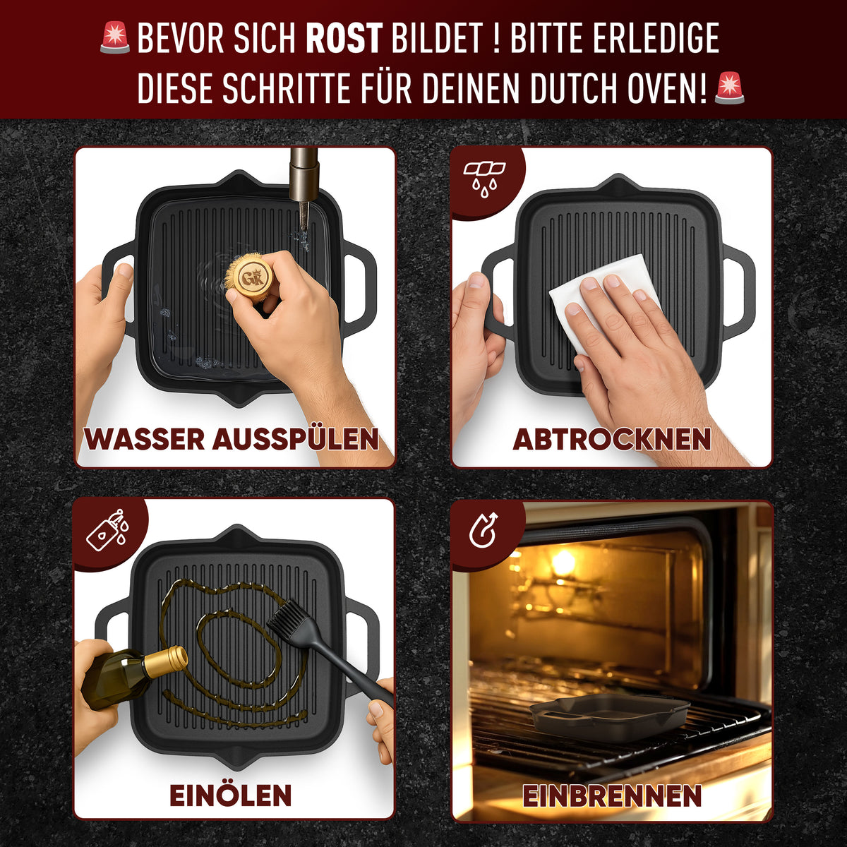 Grillpfanne mit Edelstahl Ringreiniger [26cm,30cm]
