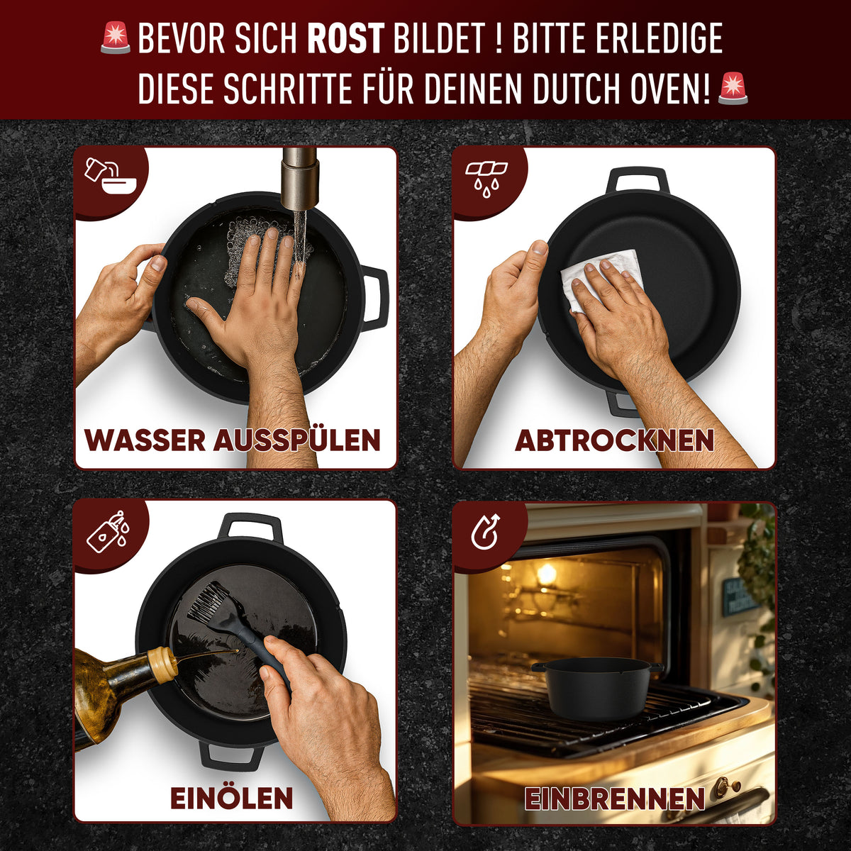 Gusseisen Wok Pfanne 36 cm - mit Grillhandschuhe