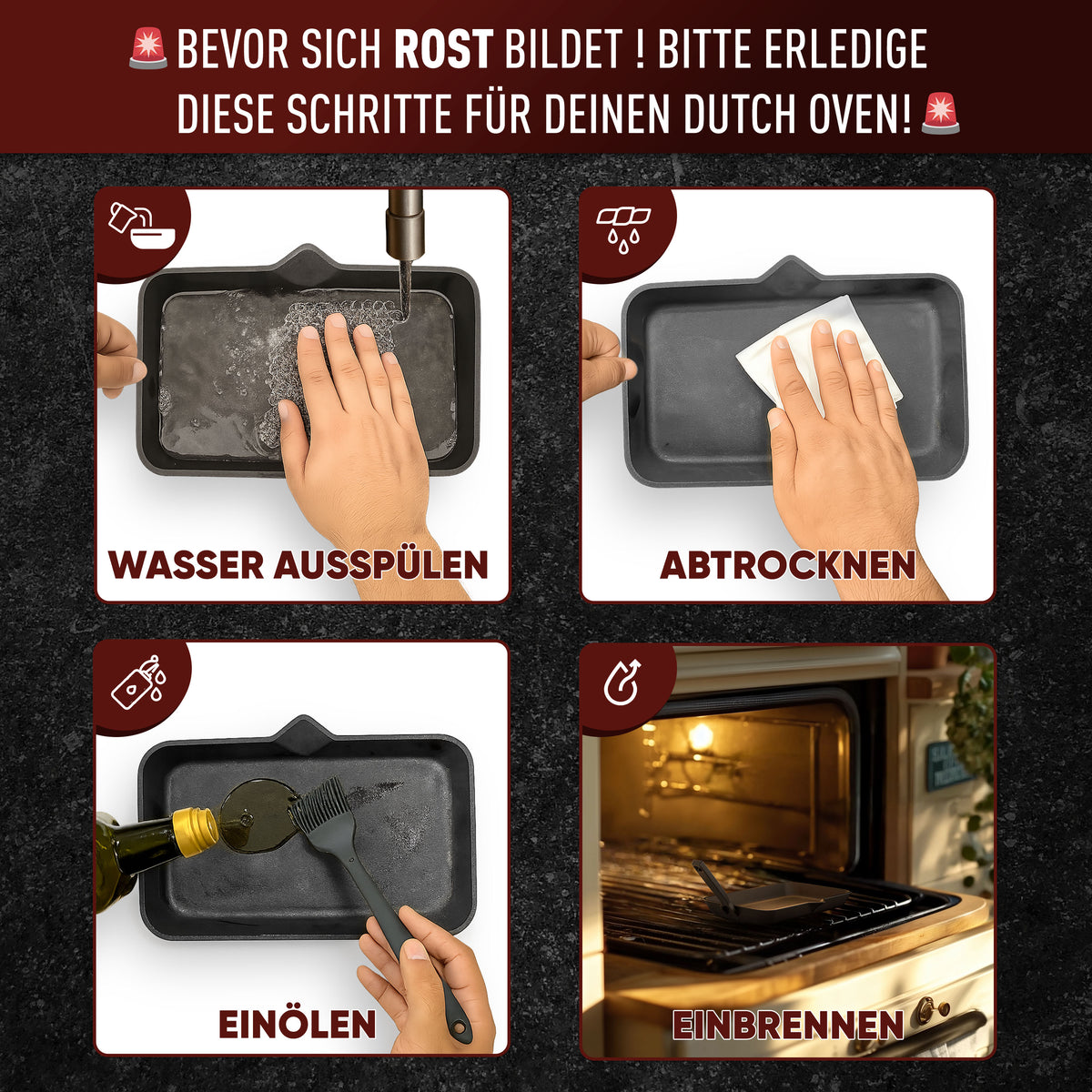 Gusseisen-Fajita-Pfanne mit Servierbrett – Grillpfanne mit abnehmbarem Griff