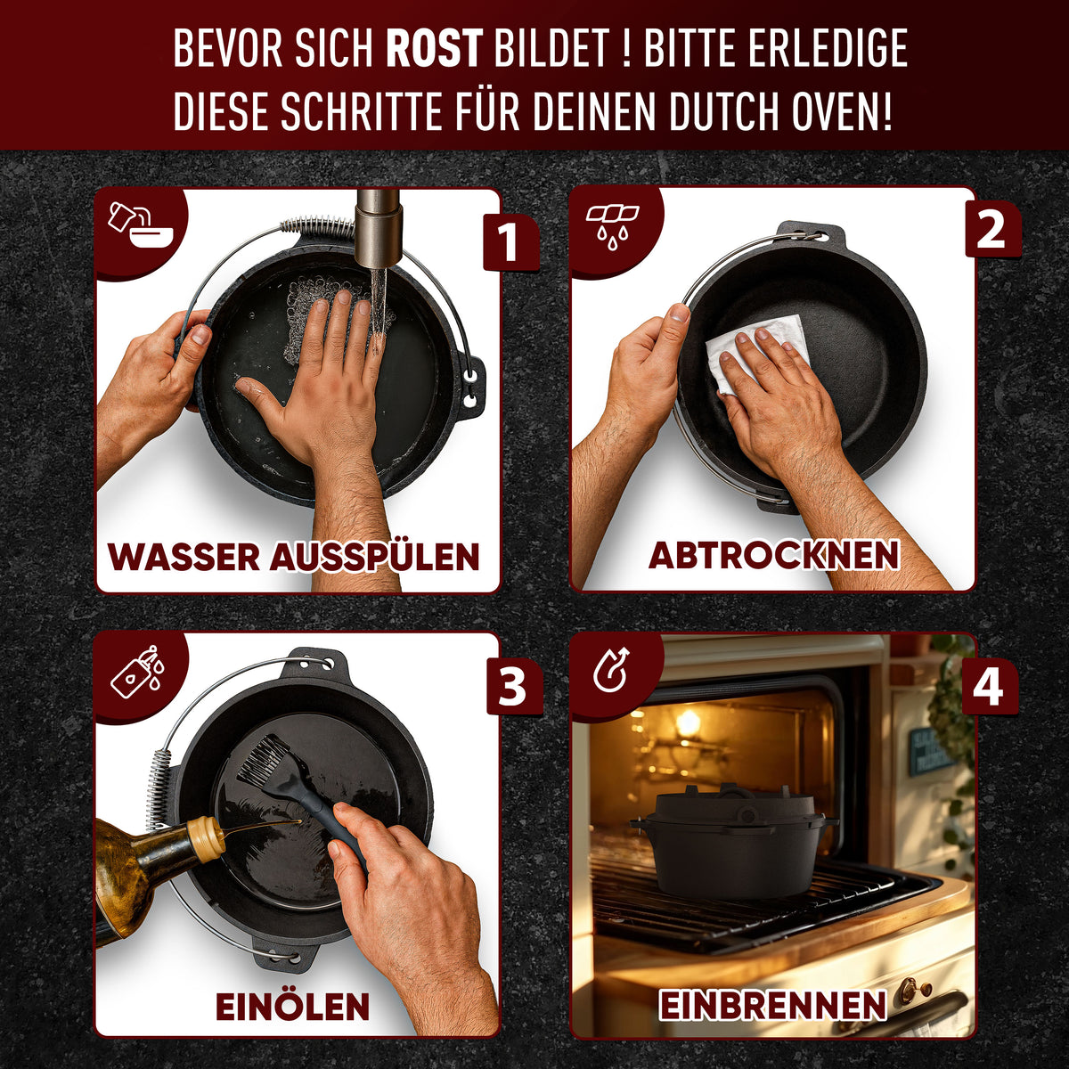 Rustikaler Dutch Oven mit Deckelheber und Standfüßen