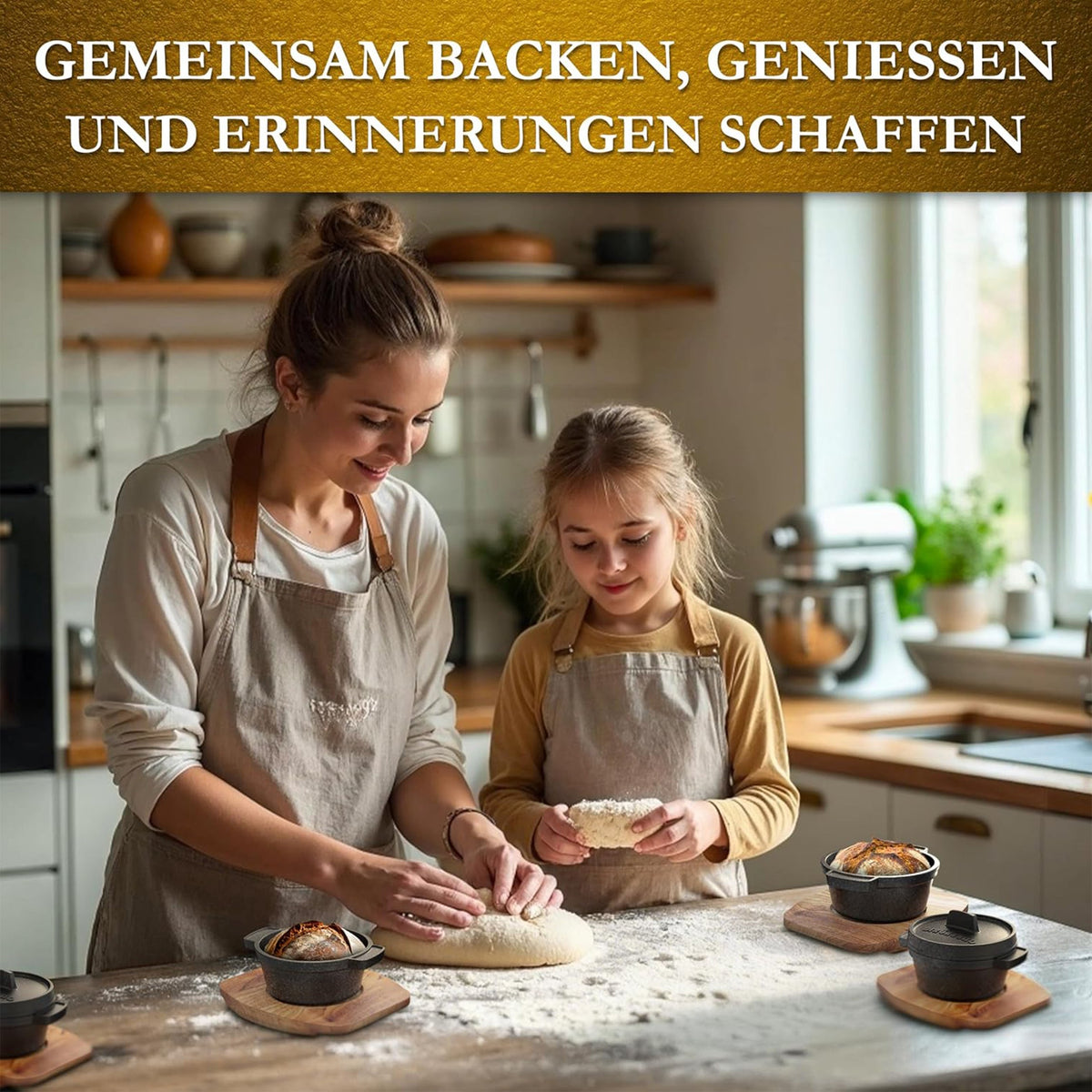 GUSSKÖNIG Mini Gusseisen Brotbackform Set – [6x, 4x] 300ml Brotbacktopf mit Deckel