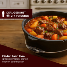 Rustikaler Dutch Oven mit Deckelheber und Standfüßen