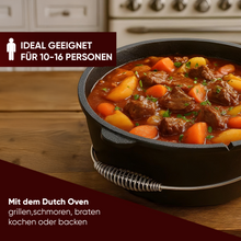 Rustikaler Dutch Oven mit Deckelheber und Standfüßen