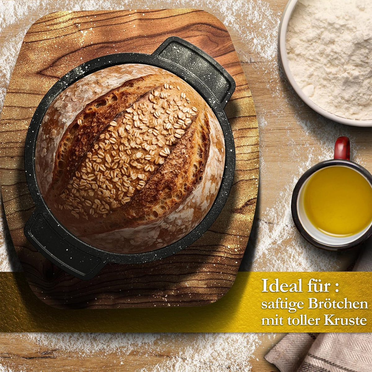 GUSSKÖNIG Mini Gusseisen Brotbackform Set – [6x, 4x] 300ml Brotbacktopf mit Deckel