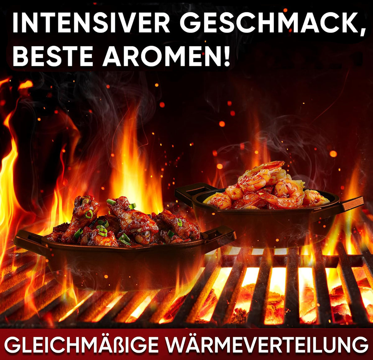 GUSSKÖNIG Gusseisen Grillpfännchen für Grill  - 2x kleine Pfanne