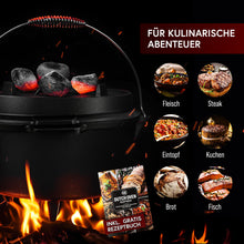 Rustikaler Dutch Oven mit Deckelheber und Standfüßen