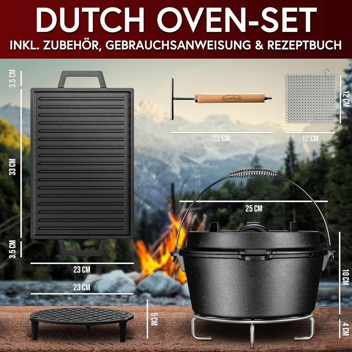 Gusseisen Topf-Set – Ideal zum Braten, Grillen & Schmoren