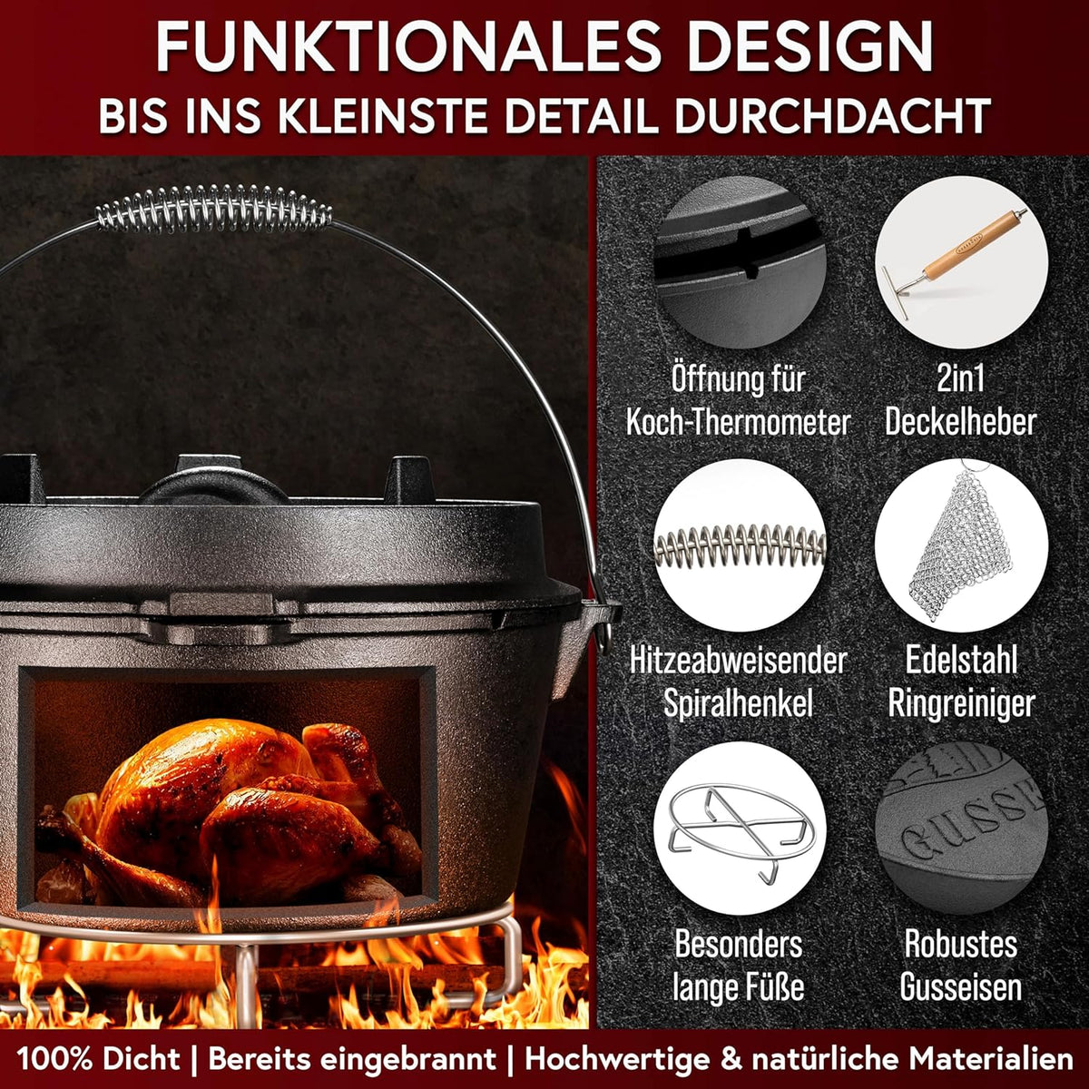 Gusseisen Topf-Set – Ideal zum Braten, Grillen & Schmoren