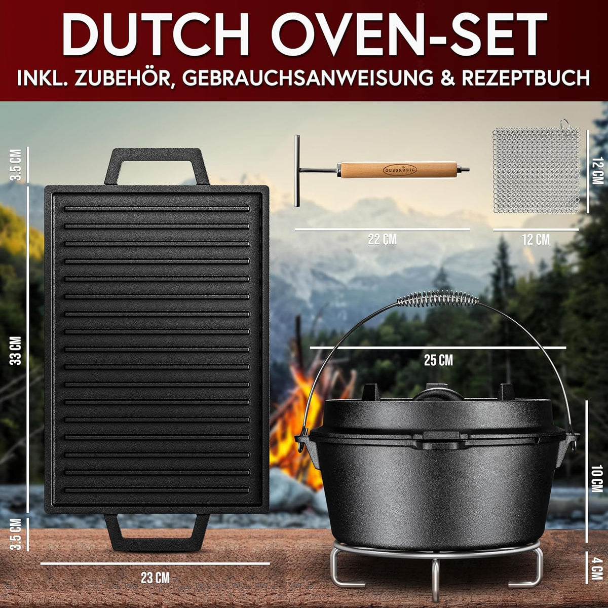 Gusseisen Topf-Set – Ideal zum Braten, Grillen & Schmoren